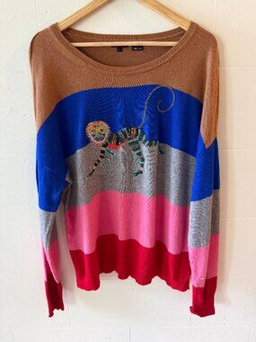 Desigual | Striped Knit Monkey Sweater | Eclectic Colorful | Large